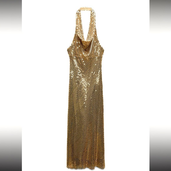 Zara Gold Halter Backless Maxi Dress - Picture 4 of 5